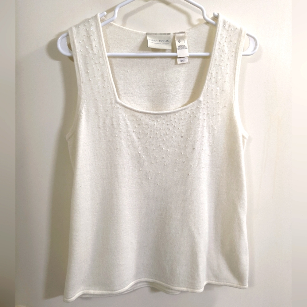 First issue white beaded tank top